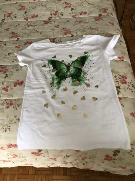 T-shirt donna NUOVA bianca farfalla cotone