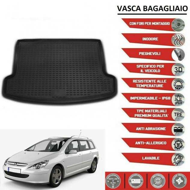 TAPPETO VASCA BAGAGLIAIO Peugeot 307 in gomma con bordo