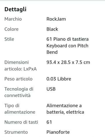 Tastiera 61 tasti Rockjam nera con custodia