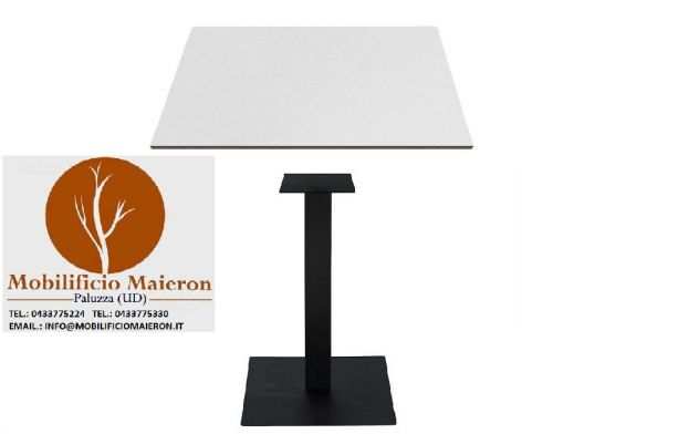 Tavoli Matera Con Base Ghisa Nera  Piano HPL Colore Bianco Per Bar Ristorante