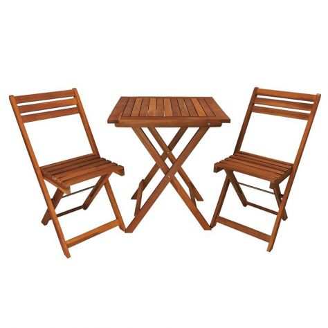 Tavolo e 2 sedie in legno pieghevoli da esterno per balcone, giardino, bistrot