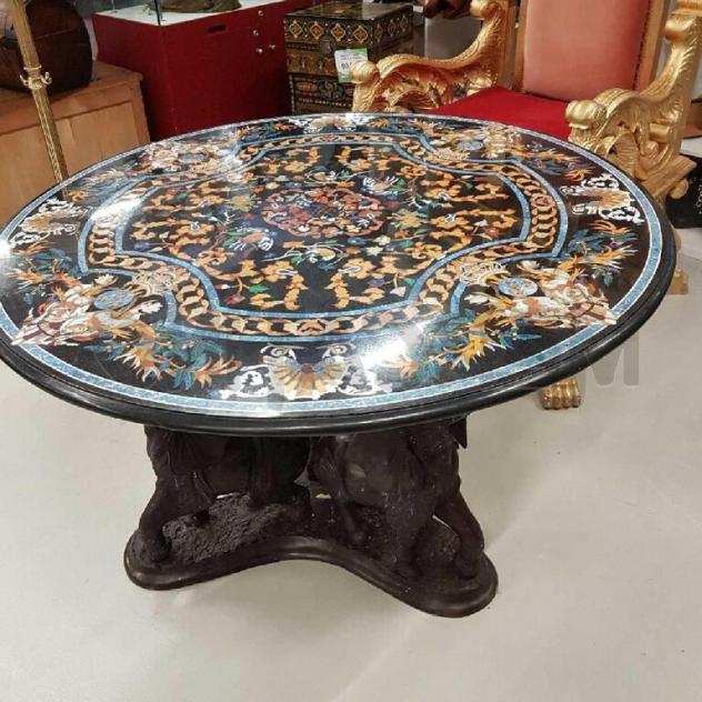 Tavolo versailles piano marmo scolpito elefantini bronzo