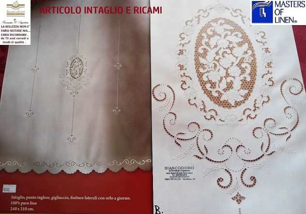 Tende classiche lino ricamate a mano ( 4 modelli ) bianco e avorio cm. 310 x 240