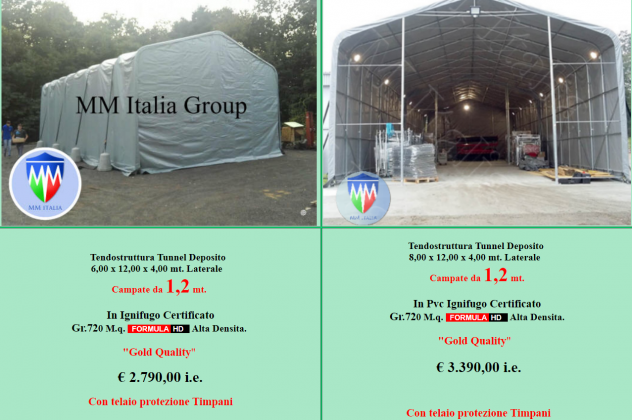 Tendoni, Agritunnel, Serre, a Vercelli 8 x 12 x 4 Professionali Pvc 720 gr. mq.