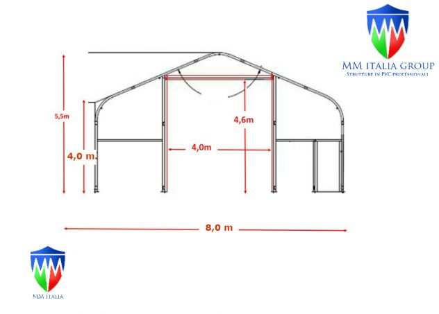 Tendoni Coperture Pvc Magazzino Industriale 8 x 16 x 5,50 mt.Oslash 76 mm