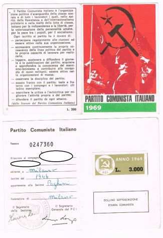 TESSERA PARTITO COMUNISTA ITALIANO PCI 1969