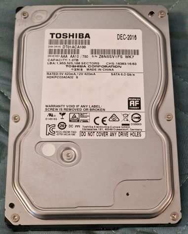 Toshiba Hdd 1000Gb ( 1 Tb ) SATA da 3,5 pollici modello DT01ACA100 hard disk
