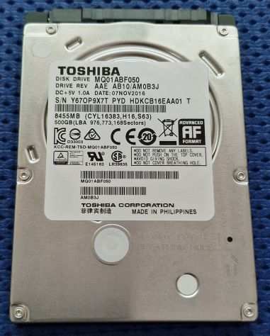 Toshiba Hdd 500Gb SATA da 2,5 pollici modello MQ01ABF050 hard disk