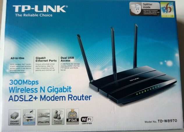 TP-LINK MODEM ROUTER ADSL2 mod. TD-W8970 (mod. 3 antenne)