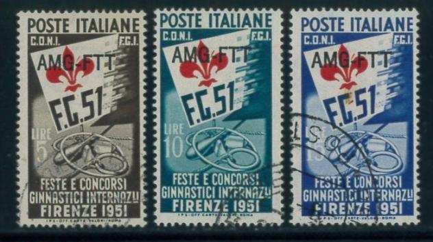 Trieste - zona A 1951 - Ginnici, serie cpl. n. 116118 con annulli originali. Cert. R. Diena.