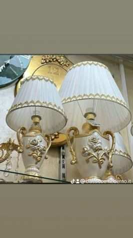 Tris lumi foglia oro avorio stile barocco in ceramica con spedizione