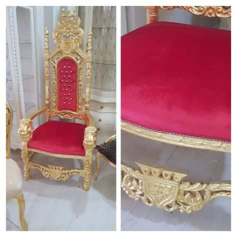 Trono rosso foglia oro stile barocco con spedizione