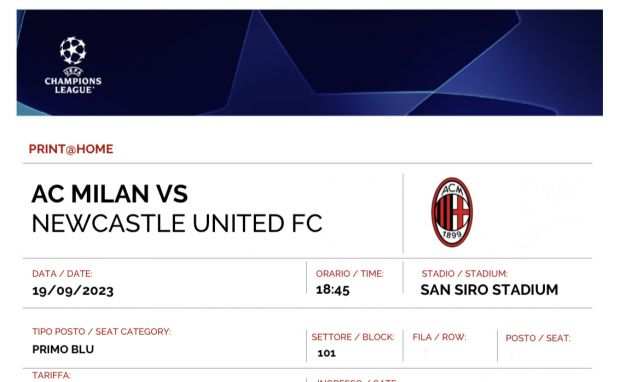 Ultimi biglietti Milan Newcastle - PREZZO DI LISTINO