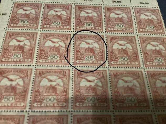 Ungheria 1900 - 2 Fogli francobolli uno raro errore di stampa antica 35 al posto di 50