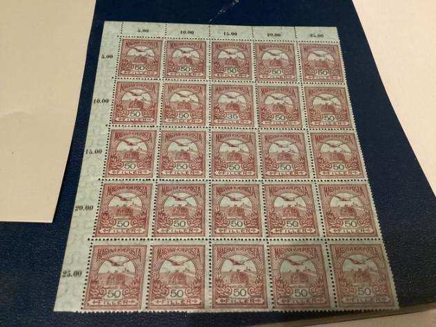 Ungheria 1900 - 2 Fogli francobolli uno raro errore di stampa antica 35 al posto di 50