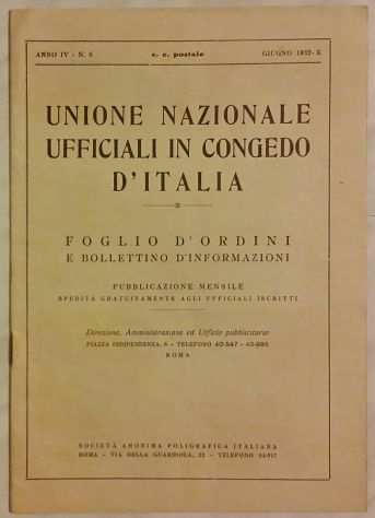 Unione Nazionale Ufficiali in congedo drsquoItalia giugno 1932 ottimo