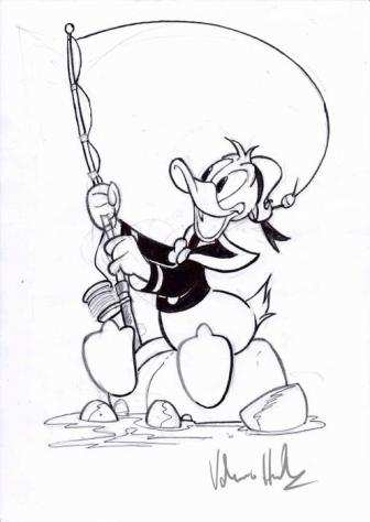 Valerio Held - 1 Original drawing - Topolino - quotPaperino pescatorequot