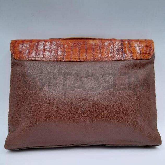 Valigia pelle trussardi uomo marrone stampa pitonata arancio