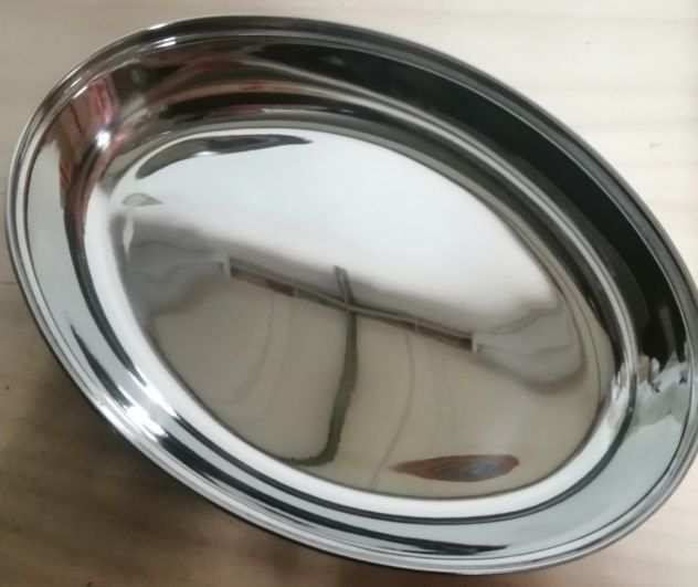 Vaschetta - Vassoio Ovale Fondo in Acciaio Inox da 35cm per Alimenti