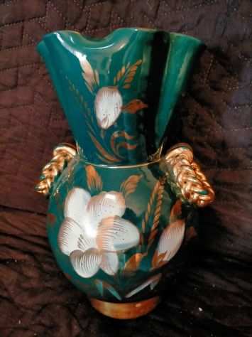 Vaso ceramica dipinto a mano firmato alto 26 largo 14 diametro foro 7 cm