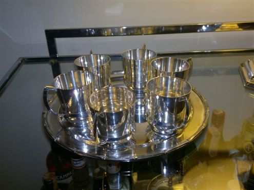 Vassoio e 6 tazze in argento placcato marchio Leonard E.P.N.S.