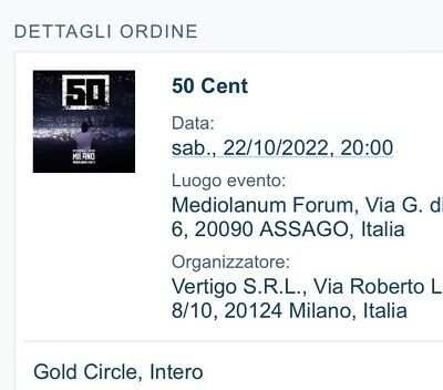 Vendi due biglietti concerto 50 cent a Milano