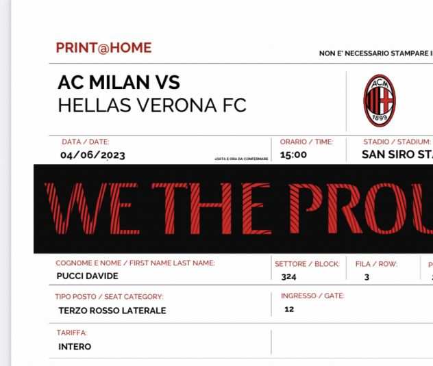 Vendita 2 biglietti Milan - Verona