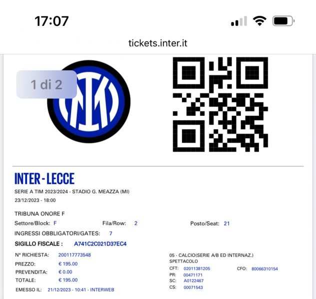 Vendita biglietti Inter Lecce