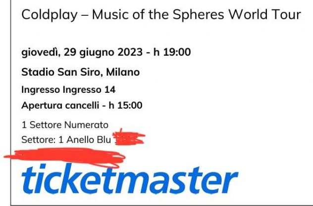 Vendo 2 biglietti concerto Coldplay San siro