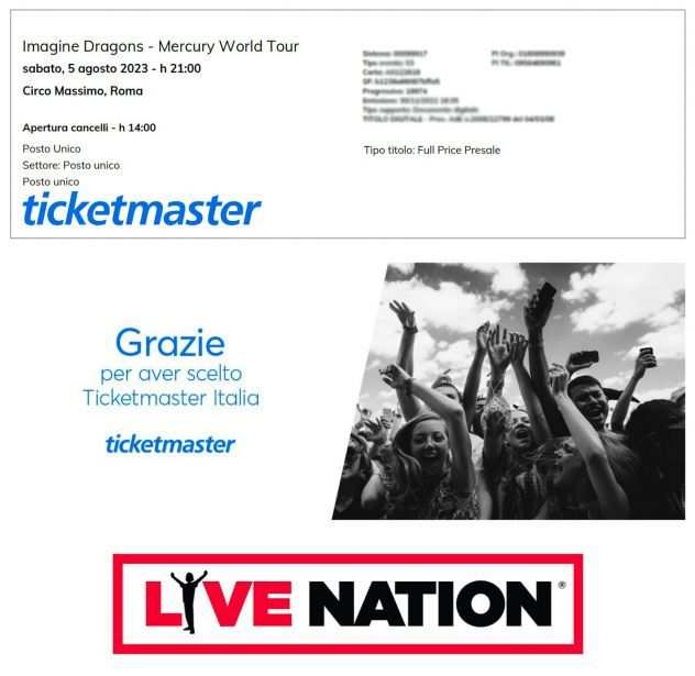 Vendo 2 biglietti concerto Imagine Dragons Roma