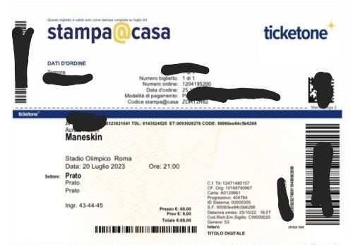 Vendo 2 biglietti concerto Maneskin a Roma