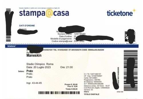 Vendo 2 biglietti concerto Maneskin a Roma