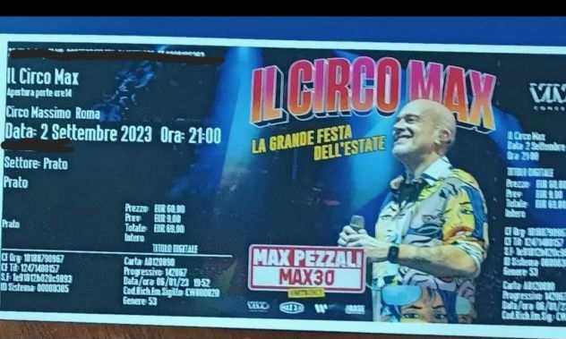 Vendo 2 biglietti concerto Max Pezzali a Roma