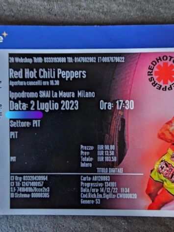 Vendo 2 biglietti concerto RED HOT CHILI PAPPERS milano