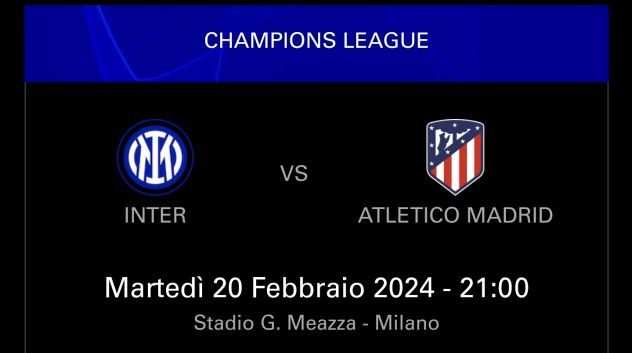 vendo 2 biglietti Inter Atletico Madrid primo arancio