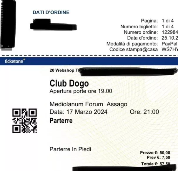Vendo 2 biglietti Parterre per concerto ClubDogo Milano 2024