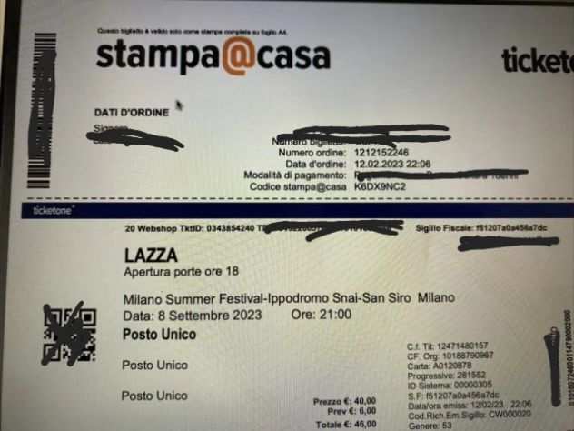 Vendo 2 biglietti per concerto Lazza a Milano
