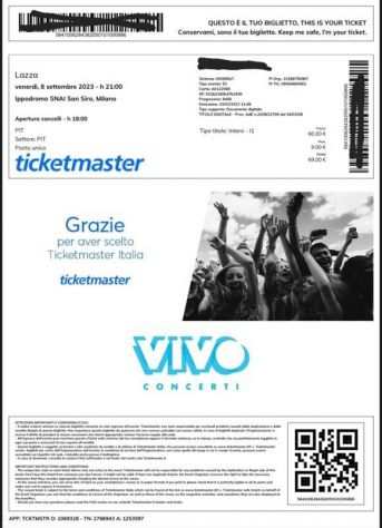 Vendo 2 biglietti PIT concerto Lazza a Milano