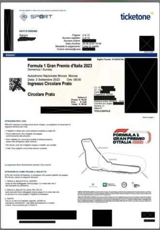 Vendo 2 biglietti prato GP Monza F1 2023