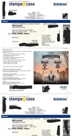 Vendo 2 biglietti Red Zone x concerto Marracash a Milano