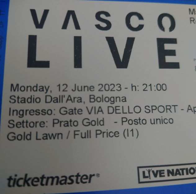 Vendo 2 biglietti Vasco Rossi 12 giugno Bologna prato gold
