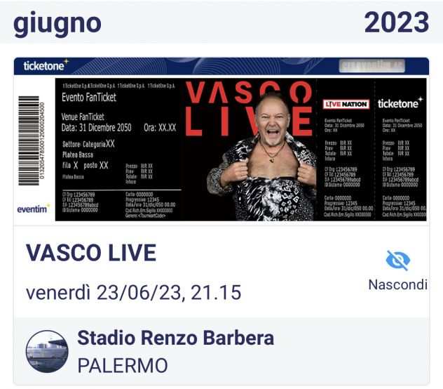 Vendo 2 biglietti Vasco Rossi 23 Giugno a Palermo