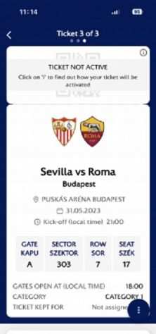 Vendo 2 biglietti vicini categoria1 per la finale di Europa League siviglia roma