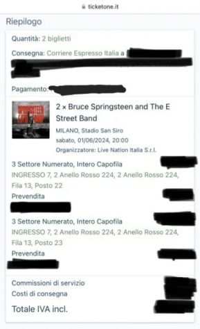 Vendo 2biglietti concerto Bruce Sprengsteen Milano2024