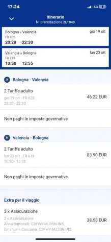 Vendo biglietti aerei Bologna Valencia andata e ritorno