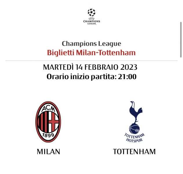 Vendo biglietti milan-tottenham A MENO DEL LISTINO