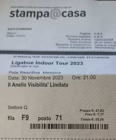 Vendo biglietti per concerto Ligabue a Messina