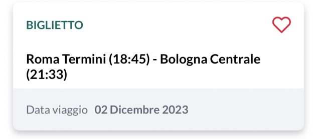 Vendo biglietto 2 dicembre Roma-Bologna