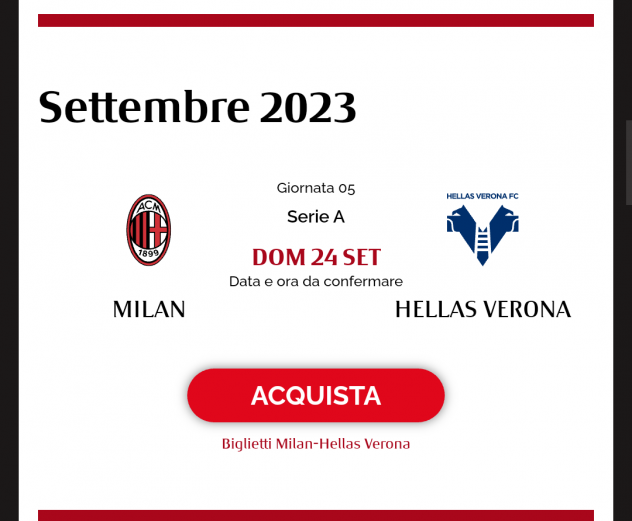 VENDO biglietto cambio nominativo per MILAN - VERONA 24 SETTEMBRE 2023