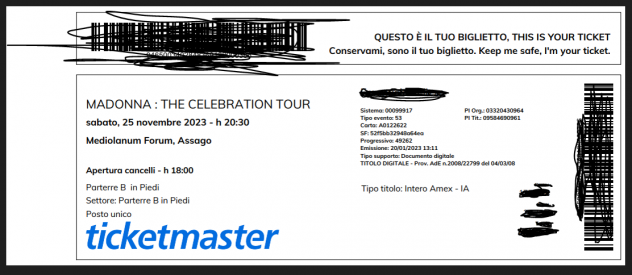 VENDO BIGLIETTO CONCERTO MADONNA 25-11 MILANO